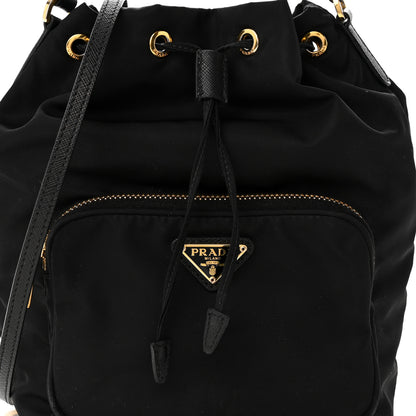 Prada Saffiano Tessuto Nylon Mini Bucket Crossbody Bag Black 7 of 11