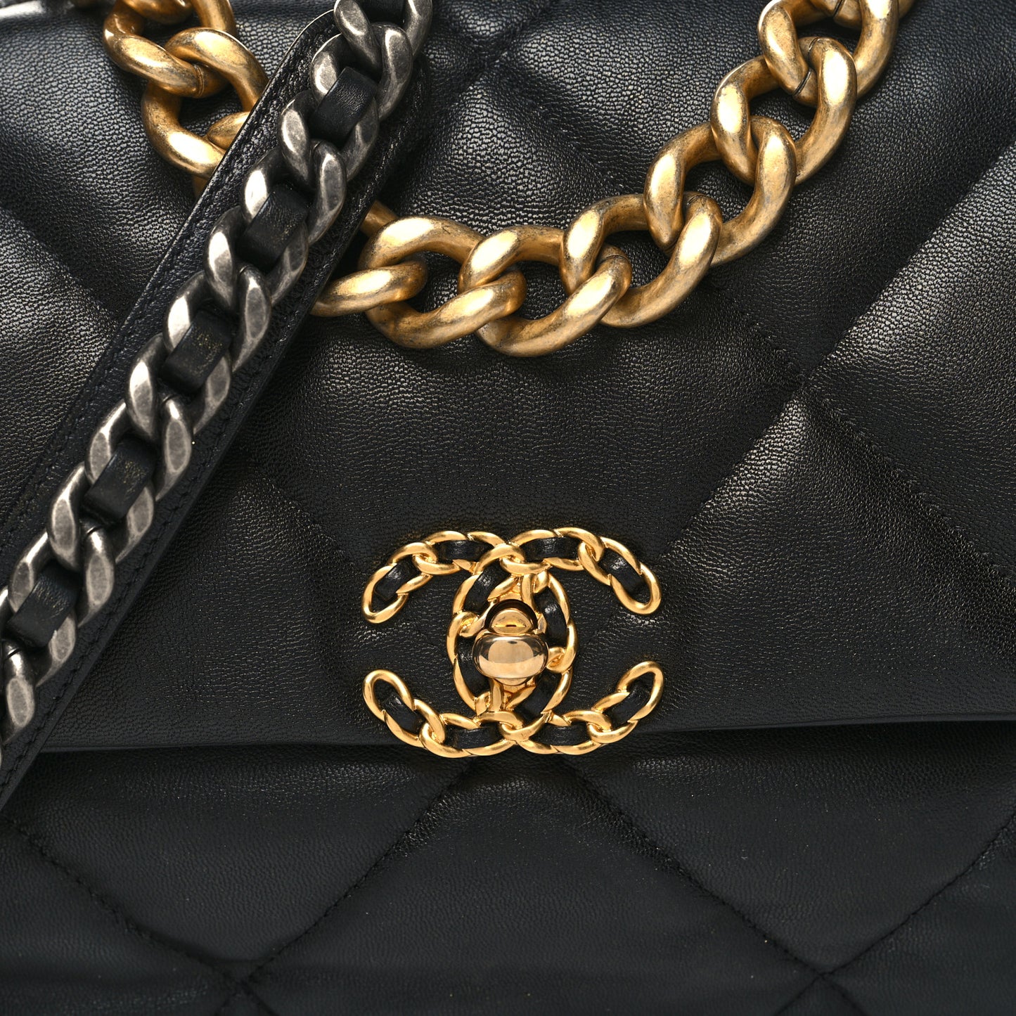 Lambskin Quilted Large Chanel 19 Flap Black