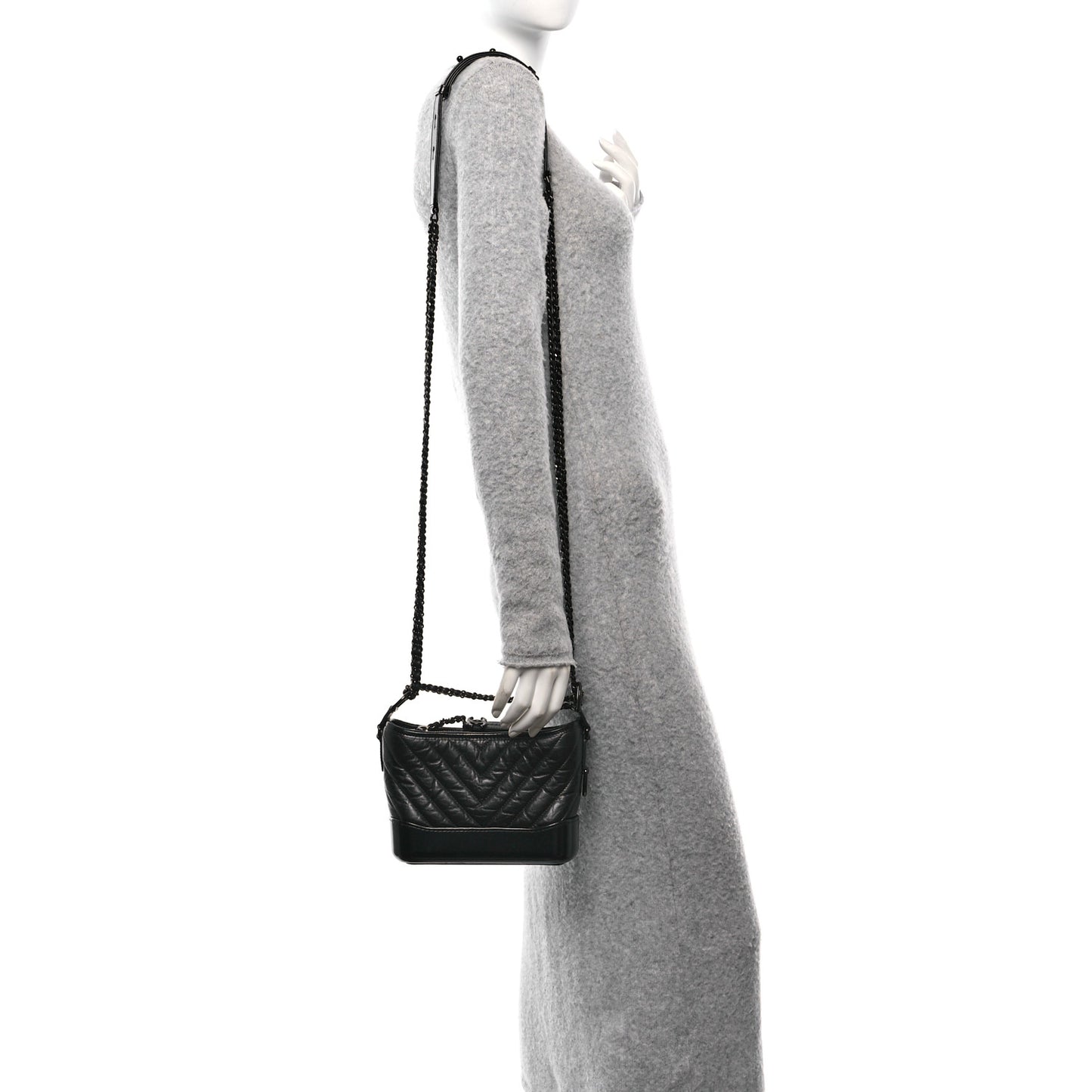 Aged Calfskin Chevron Quilted Small Gabrielle Hobo So Black