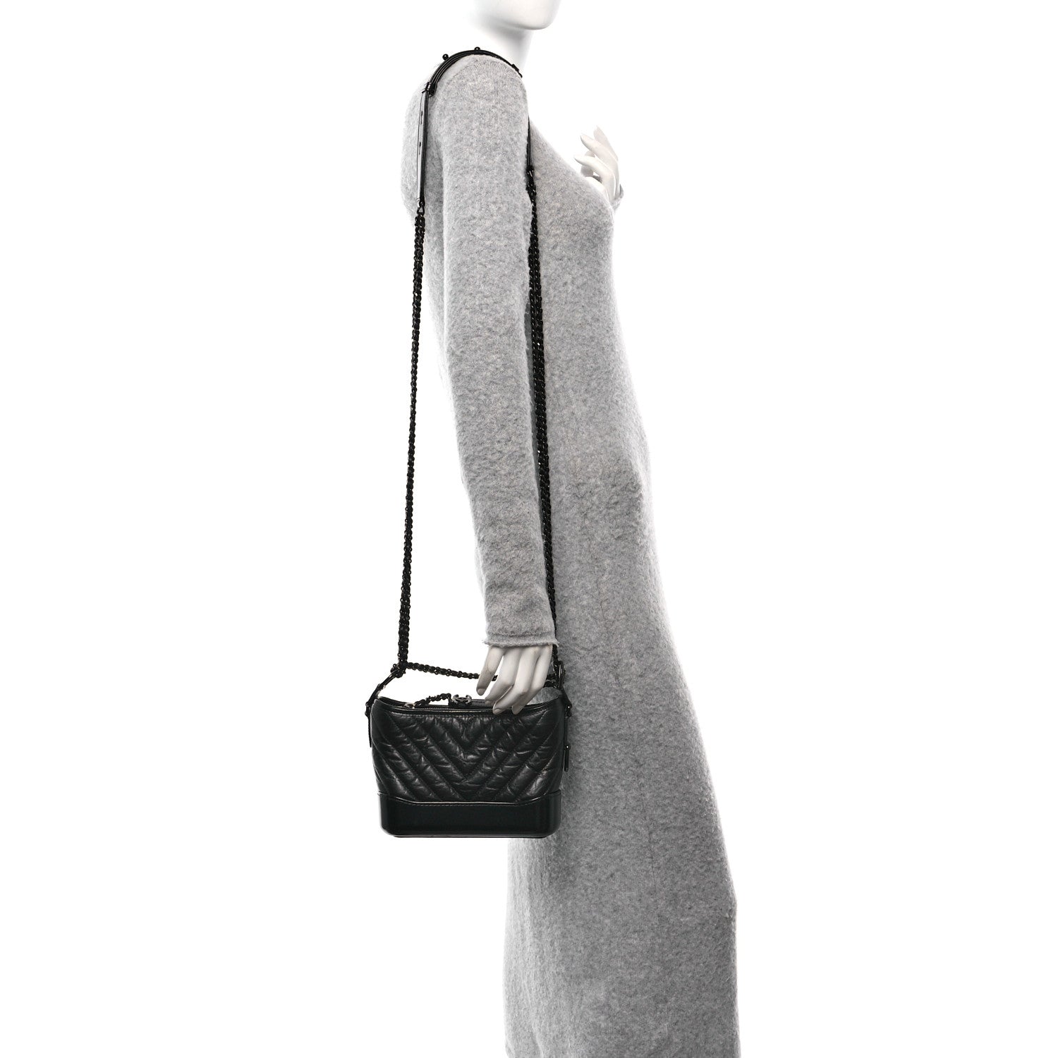 Chanel Aged Calfskin Chevron Quilted Small Gabrielle Hobo So Black 2 of 10