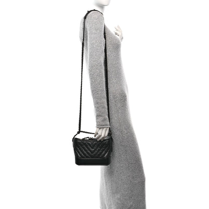Chanel Aged Calfskin Chevron Quilted Small Gabrielle Hobo Black So Black 2 of 10