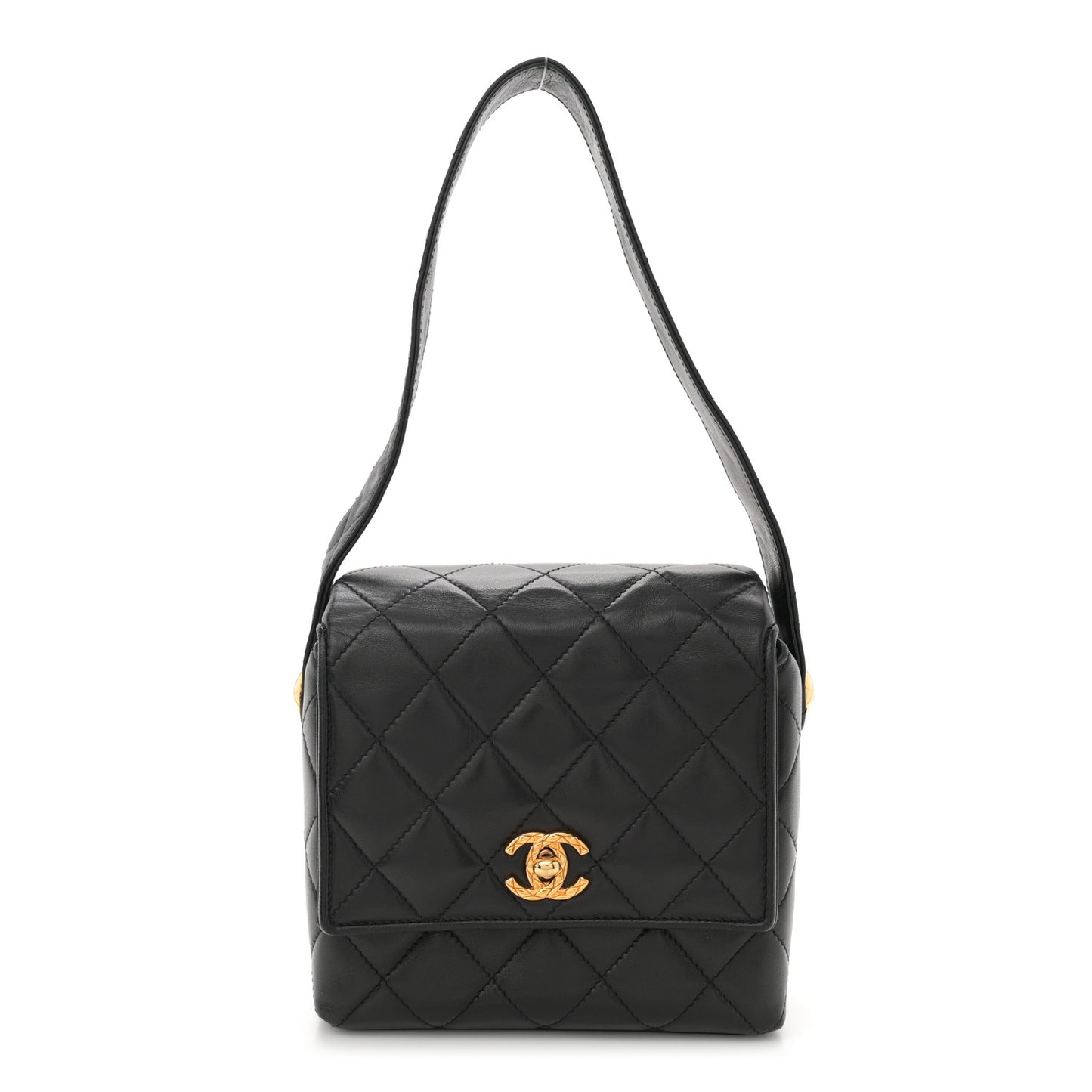 Lambskin Quilted Flap Shoulder Bag Black