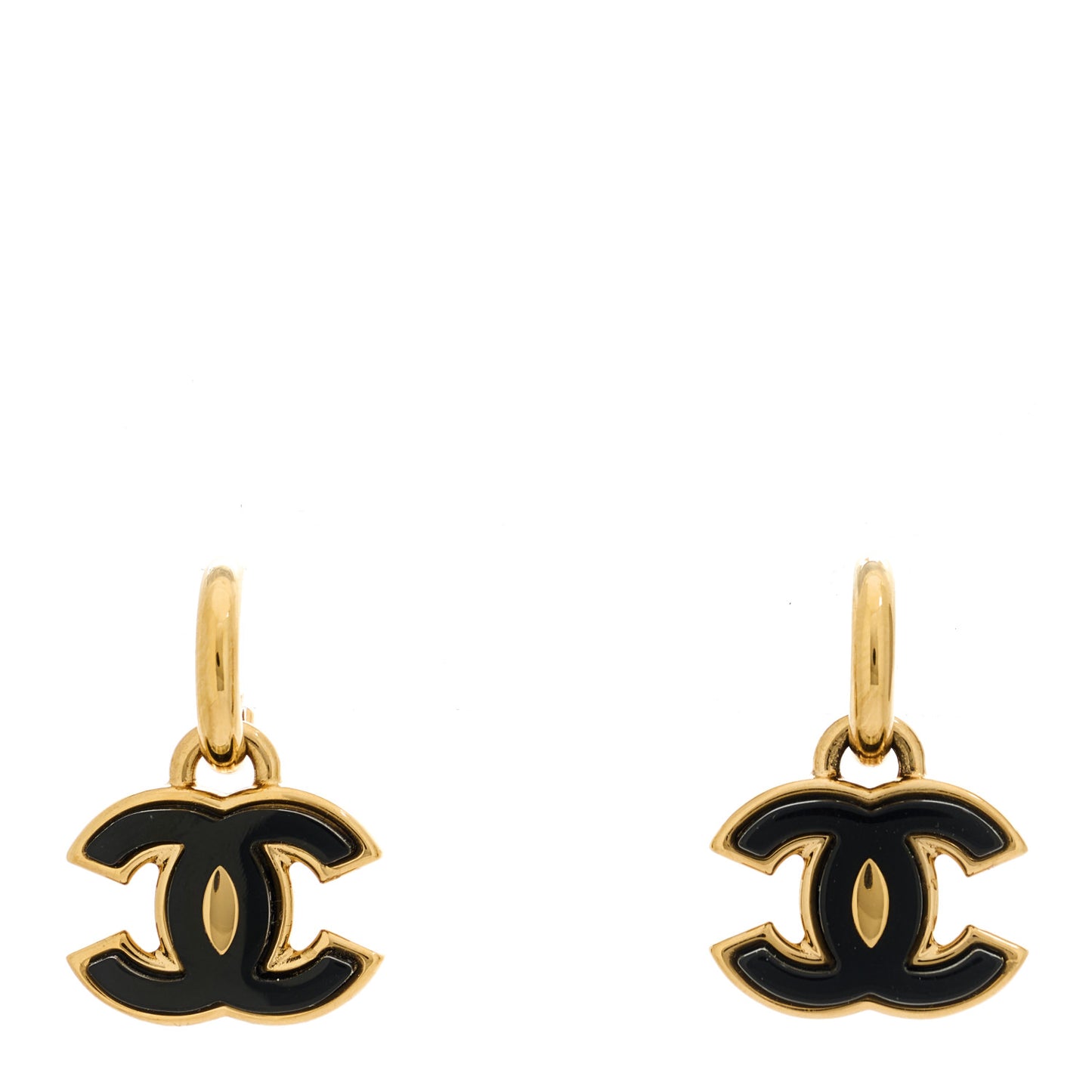 Metal Resin Enamel CC Drop Earrings Black Gold