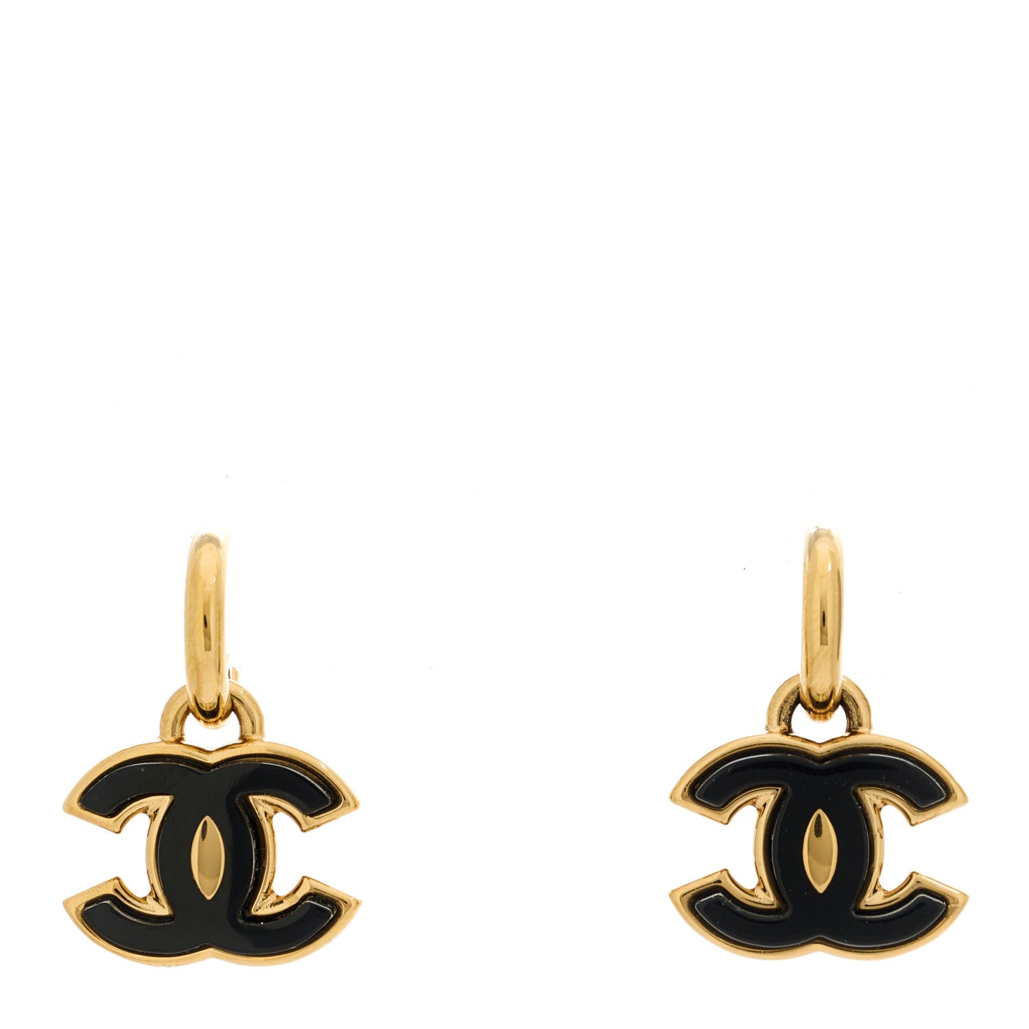 Chanel Metal Resin Enamel CC Drop Earrings Black Gold 1 of 4