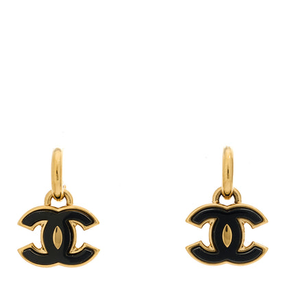 Chanel Metal Resin Enamel CC Drop Earrings Black Gold 1 of 4