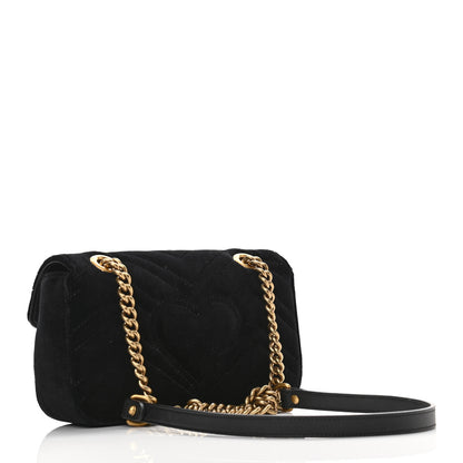 Gucci Velvet Matelasse Mini GG Marmont Shoulder Bag Black 2 of 10