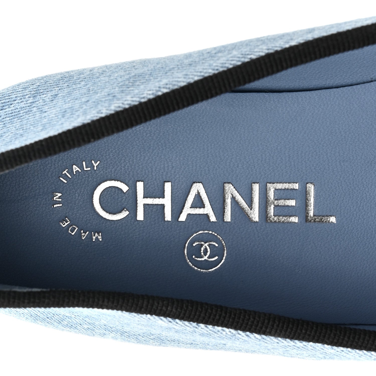 Chanel Denim Printed Quilt CC Cap Toe Ballerina Flats  36 Light Blue Dark Grey 7 of 9