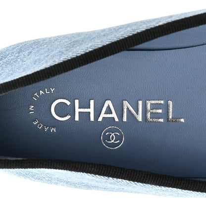 Chanel Denim Printed Quilt CC Cap Toe Ballerina Flats  36 Light Blue Dark Grey 7 of 9