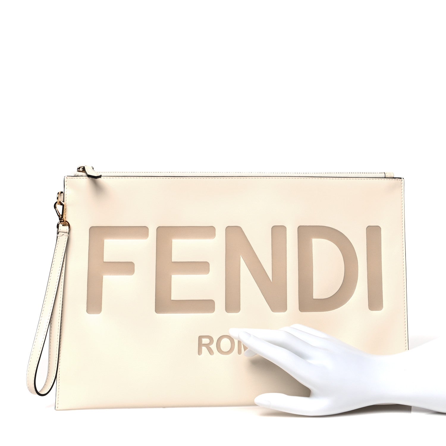 Fendi Vitello King Logo Embossed Large Flat Pouch White Ice 2 of 8