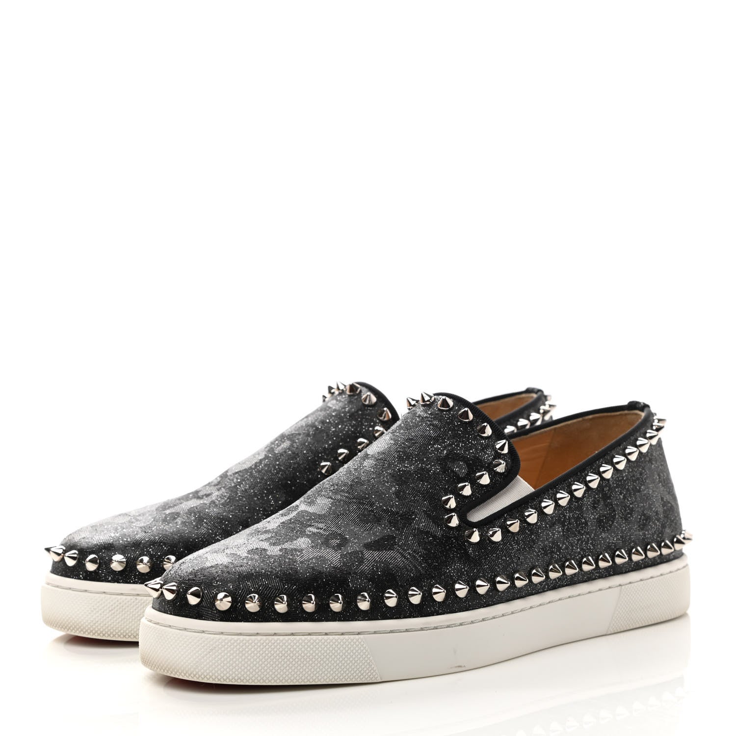 Christian Louboutin Glitter Spikes Womens Roller Boat Flat 38.5 Black 3 of 10