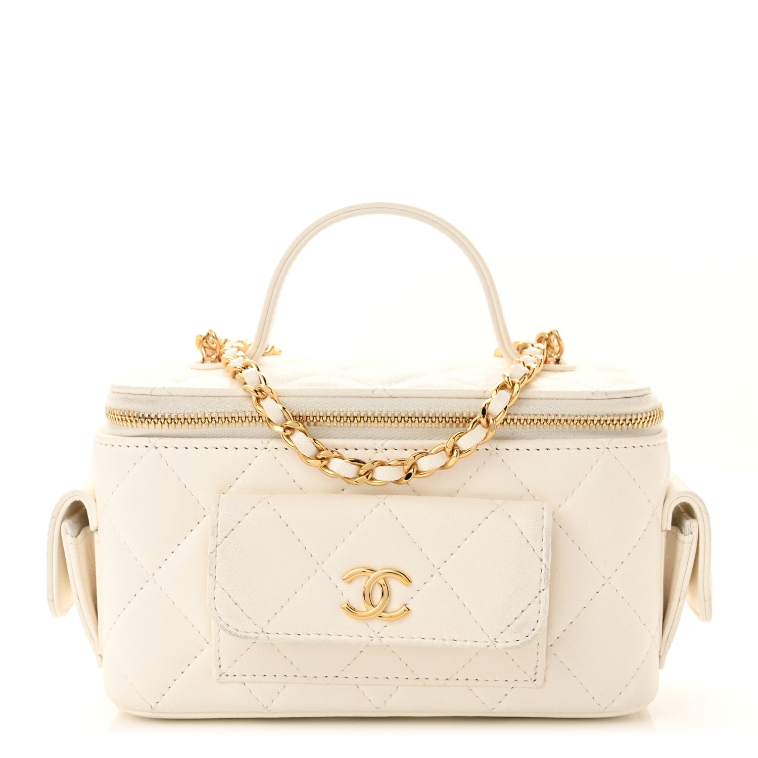 Chanel Lambskin Quilted Polly Pocket East West Top Vanity With Chain White 1 of 12