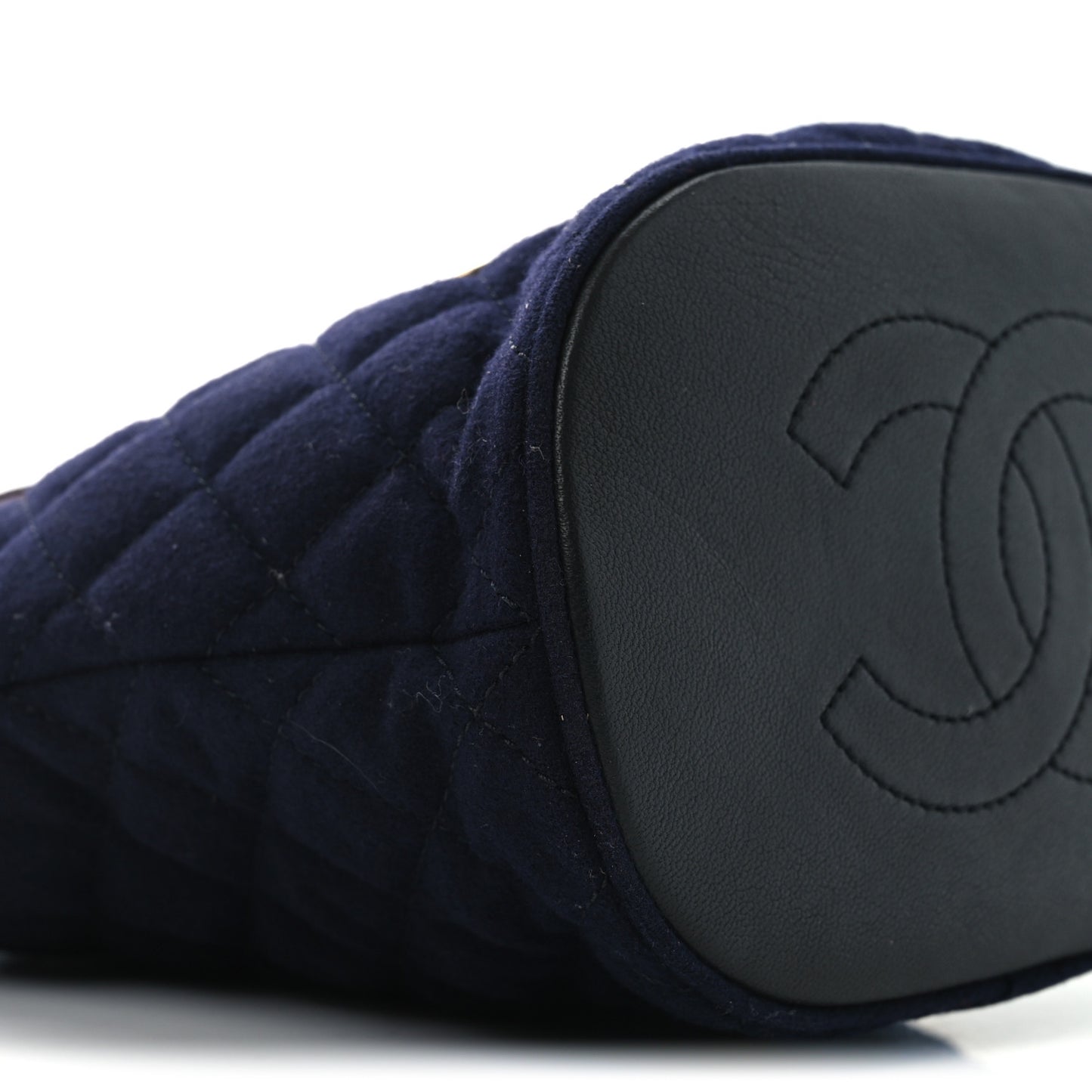 Wool Lambskin Quilted Paris Hamburg Charms Bucket Bag Dark Navy