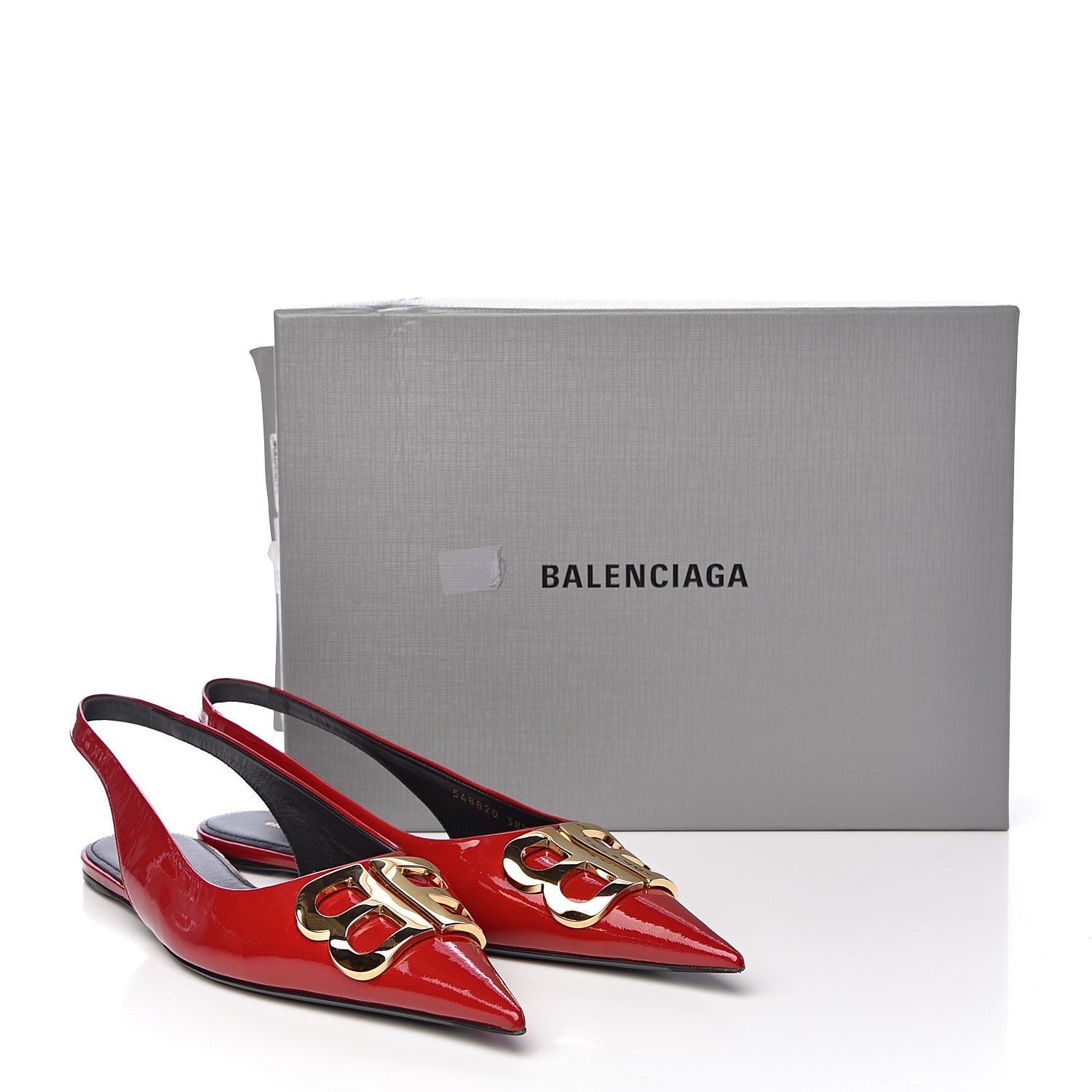 Balenciaga Patent BB Knife Pointy Toe Slingback Flats 38.5 Rouge Cardinal 10 of 10