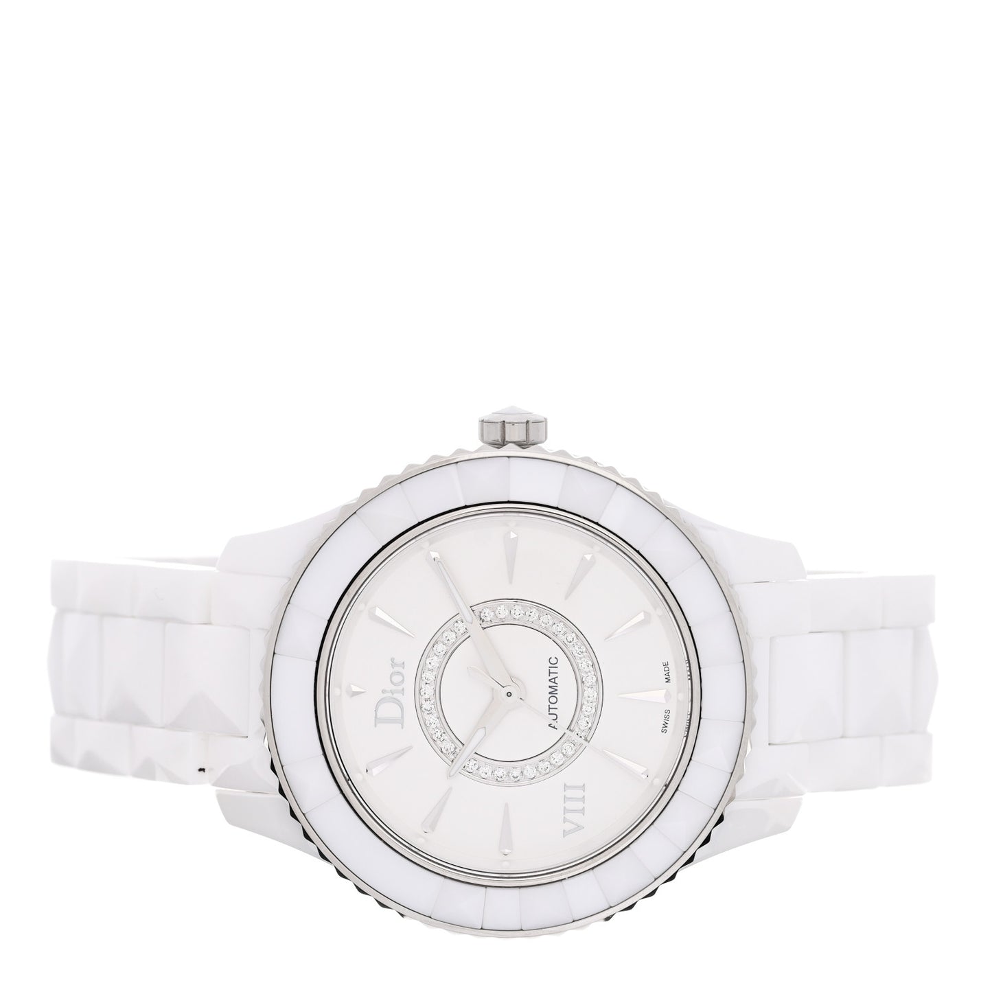 Stainless Steel Ceramic Diamond 38mm Dior VIII Automatic Watch White