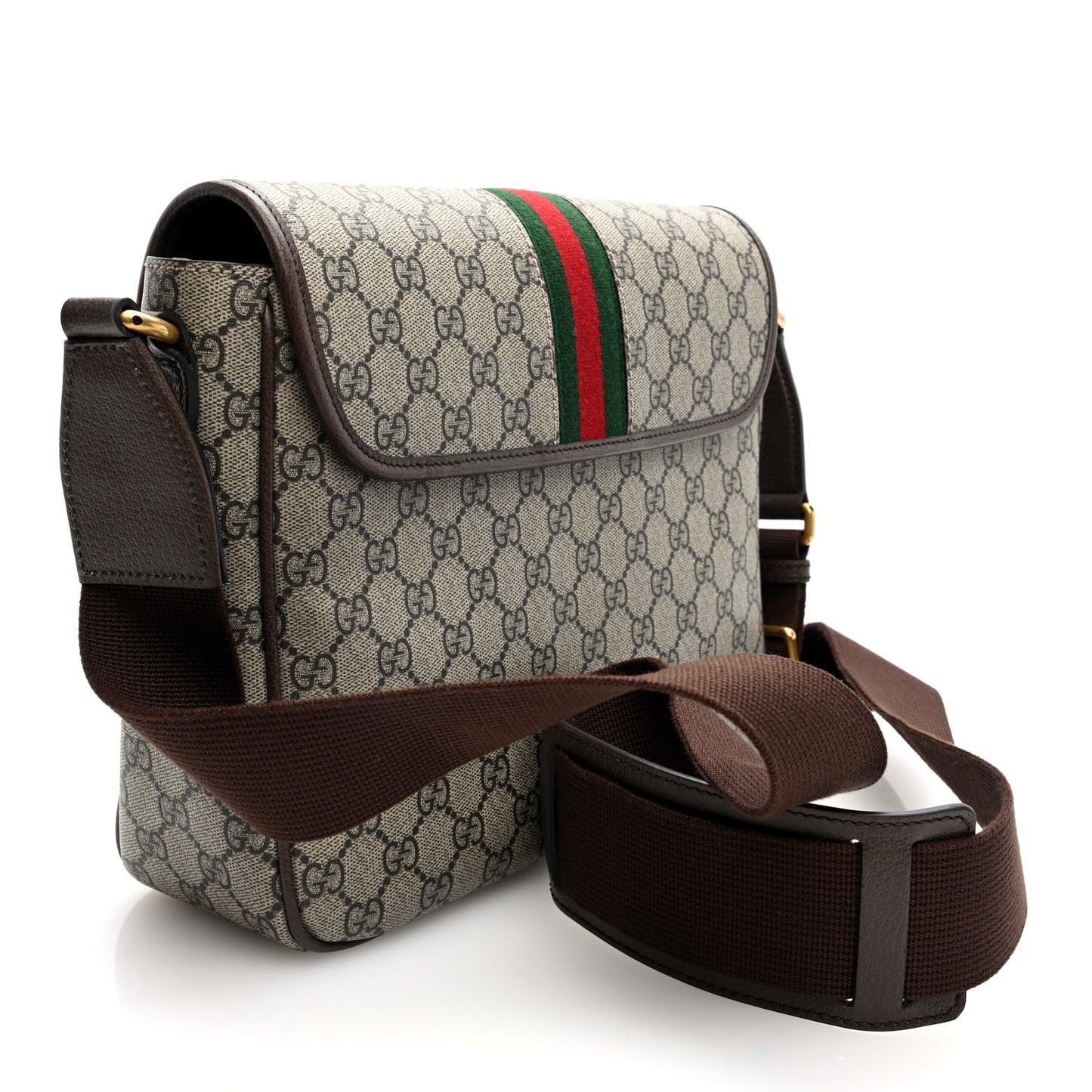 Tender GG Supreme Monogram Textured Dollar Calfskin Ophidia Messenger Bag Beige Ebony Dark Brown