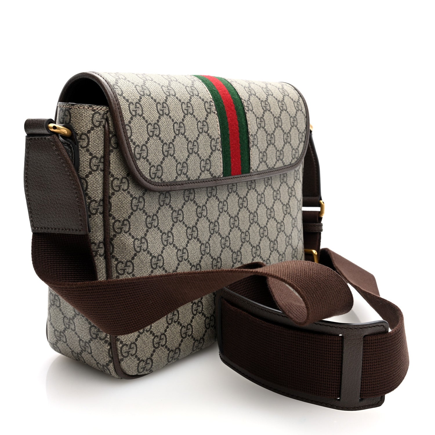 Gucci Tender GG Supreme Monogram Textured Dollar Calfskin Ophidia Messenger Bag Beige Ebony Dark Brown 3 of 9