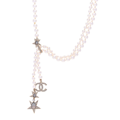 Chanel Crystal CC Star Necklace Gold Pink Blue 1 of 6