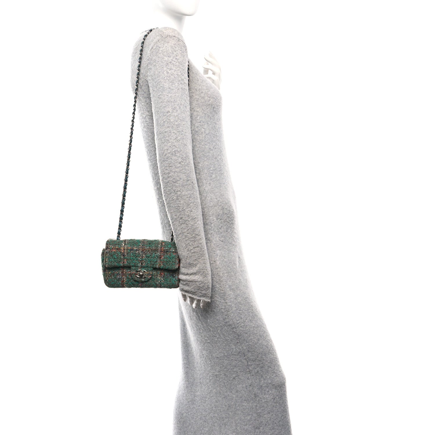 Chanel Tweed Quilted Mini Rectangular Flap Green 2 of 10