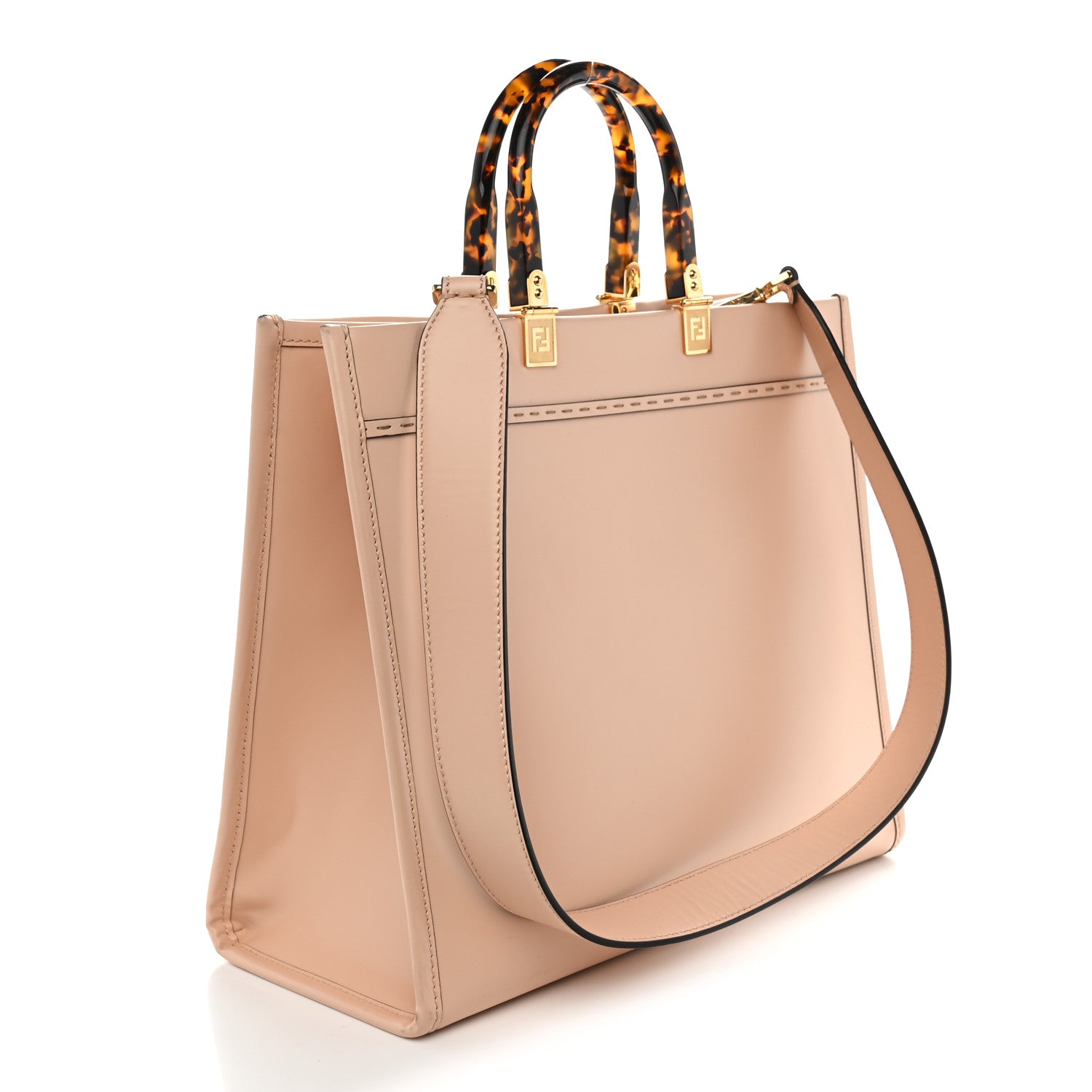 Fendi Vitello King Plexiglass Logo Embossed Medium Fendi Sunshine Shopper Tote Light Rose 3 of 10