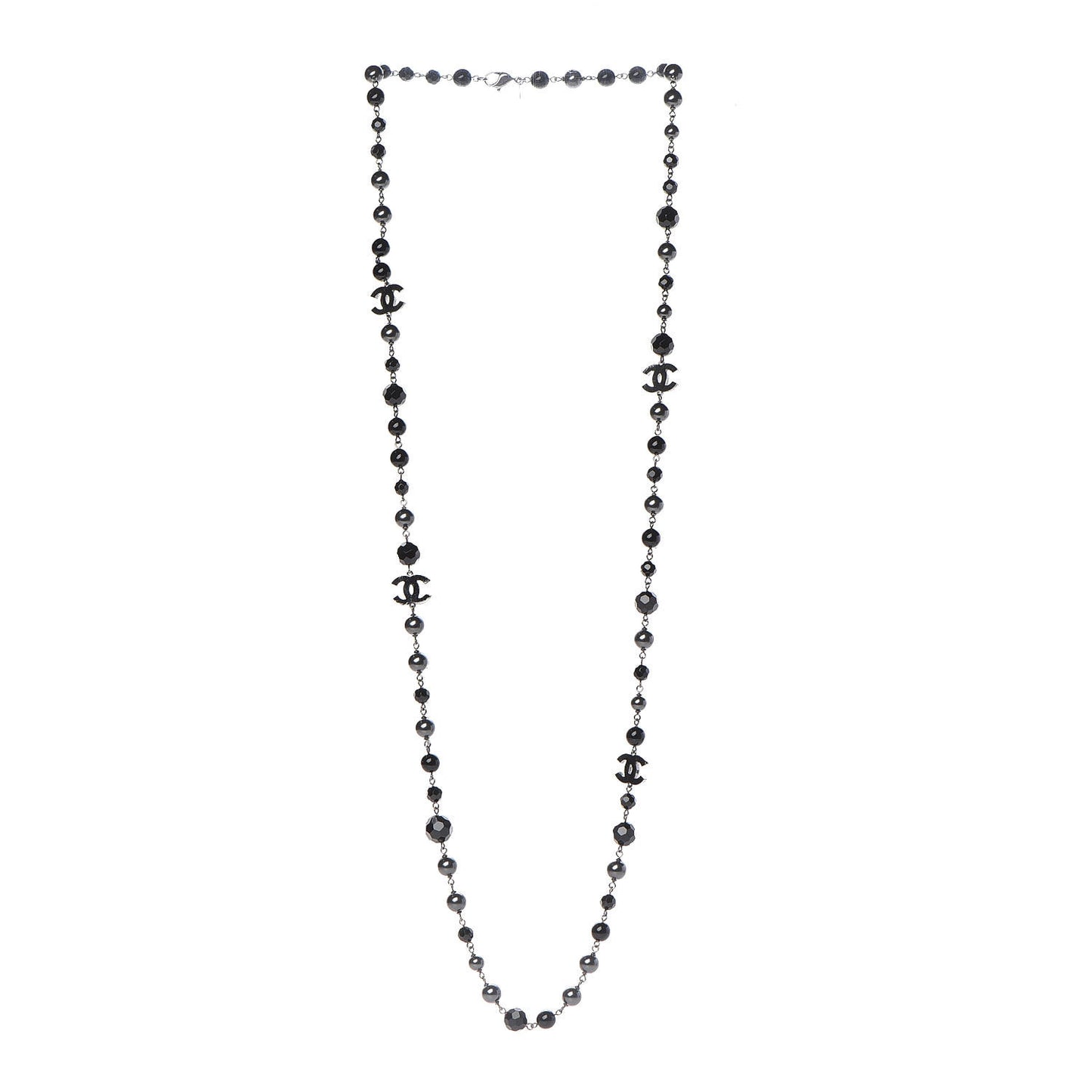 Ruthenium Pearl Beaded CC Long Necklace Black