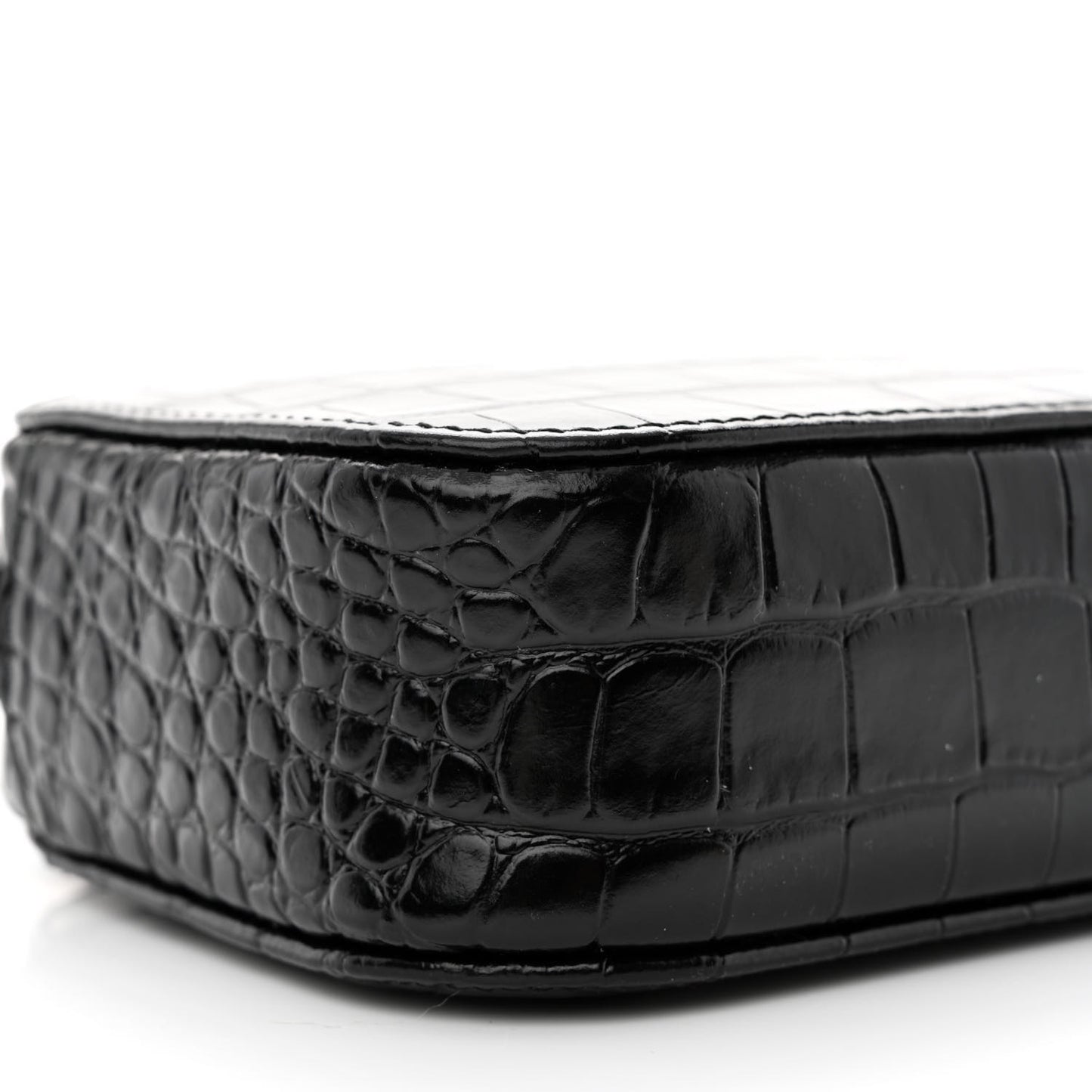 Shiny Calfskin Logo Crocodile Embossed XS Everyday Camera Bag Black