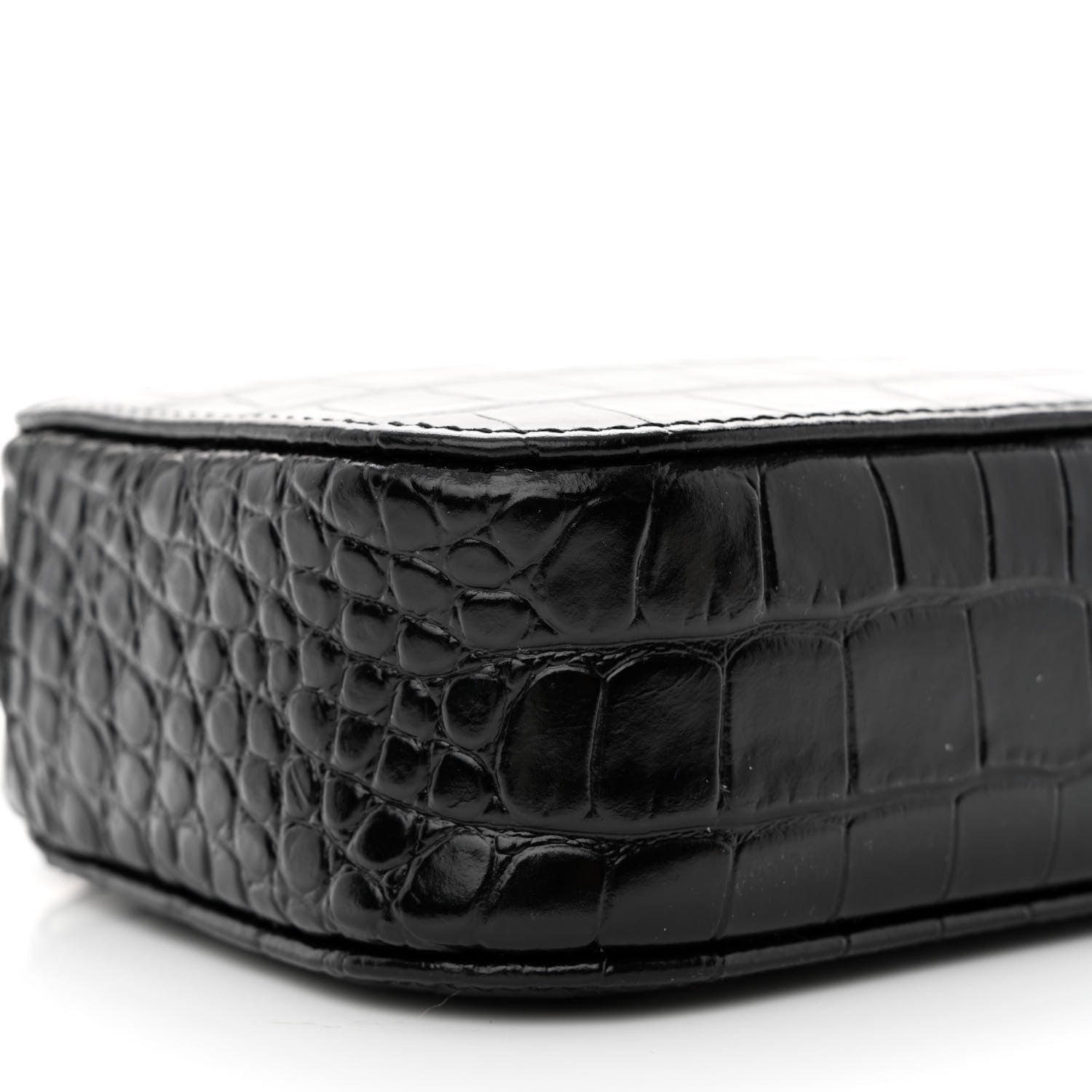 Balenciaga Shiny Calfskin Logo Crocodile Embossed XS Everyday Camera Bag Black 10 of 12