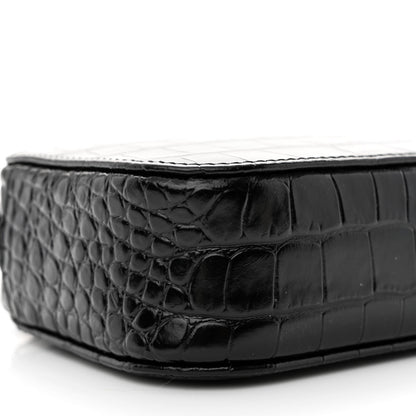 Balenciaga Shiny Calfskin Logo Crocodile Embossed XS Everyday Camera Bag Black 10 of 12