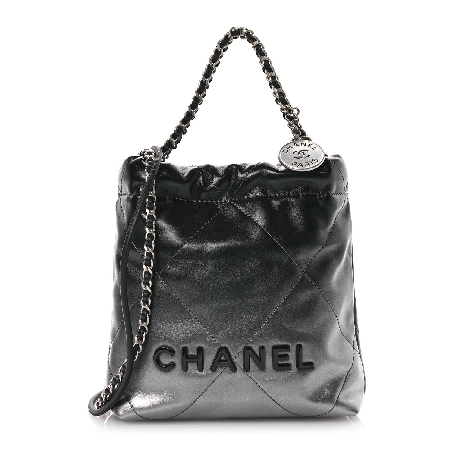 Chanel Metallic Shaded Calfskin Quilted Mini Chanel 22 Black Silver 1 of 11
