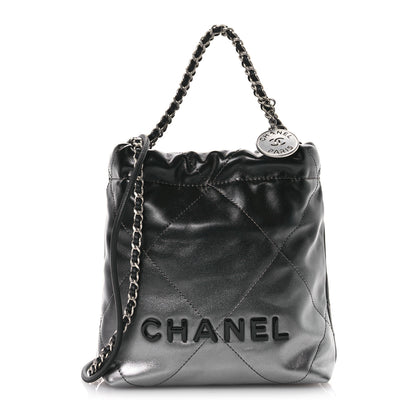 Chanel Metallic Shaded Calfskin Quilted Mini Chanel 22 Black Silver 1 of 11
