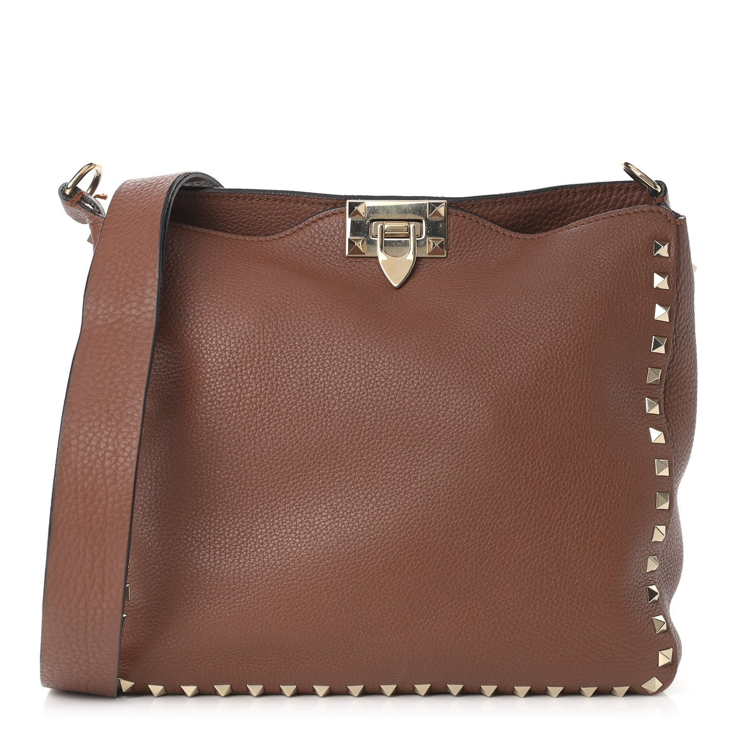 Pebbled Calfskin Small Rockstud Flip-Lock Messenger Bag Bright Cognac