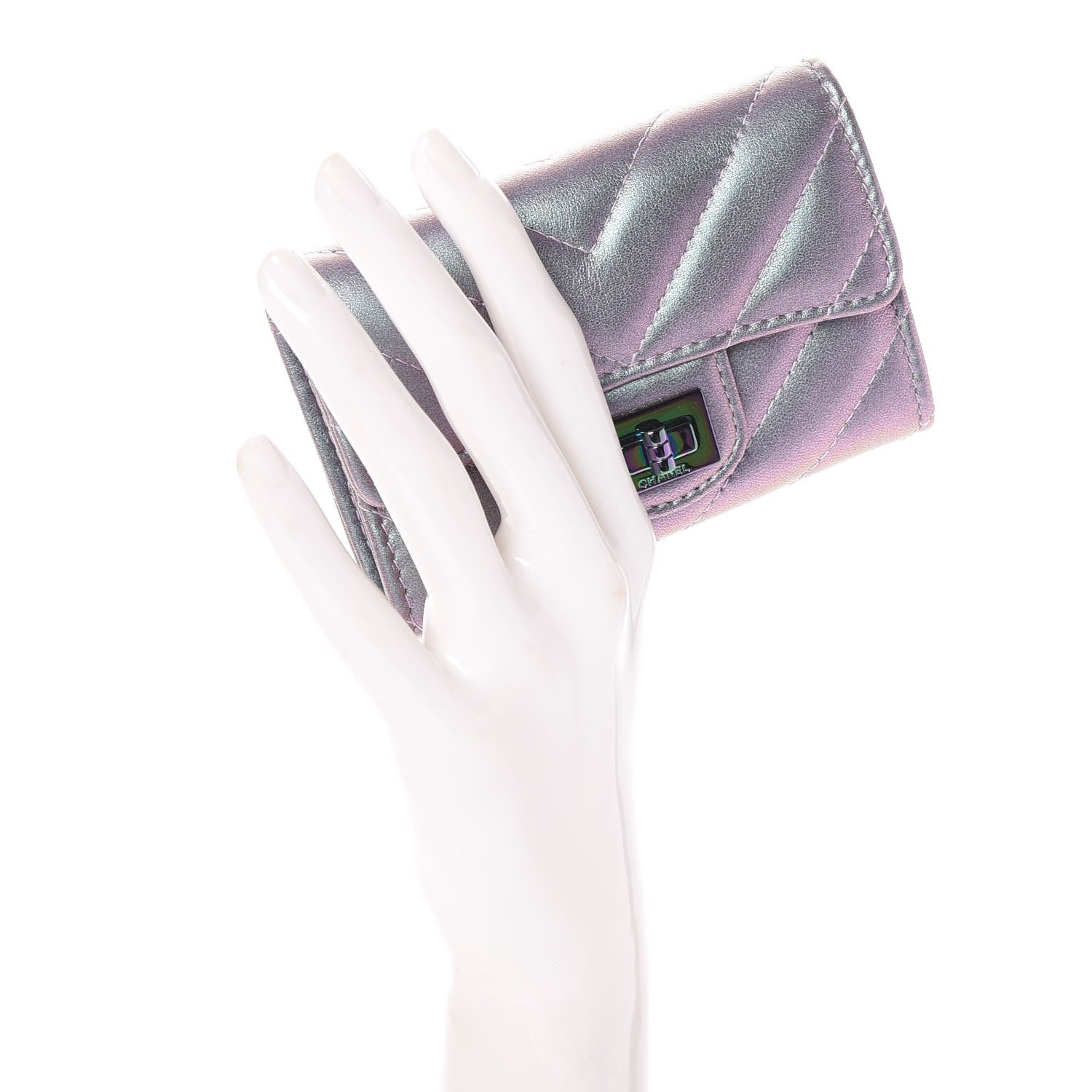 Chanel Iridescent Lambskin Chevron Quilted Reissue Card Holder Light Purple 2 of 9