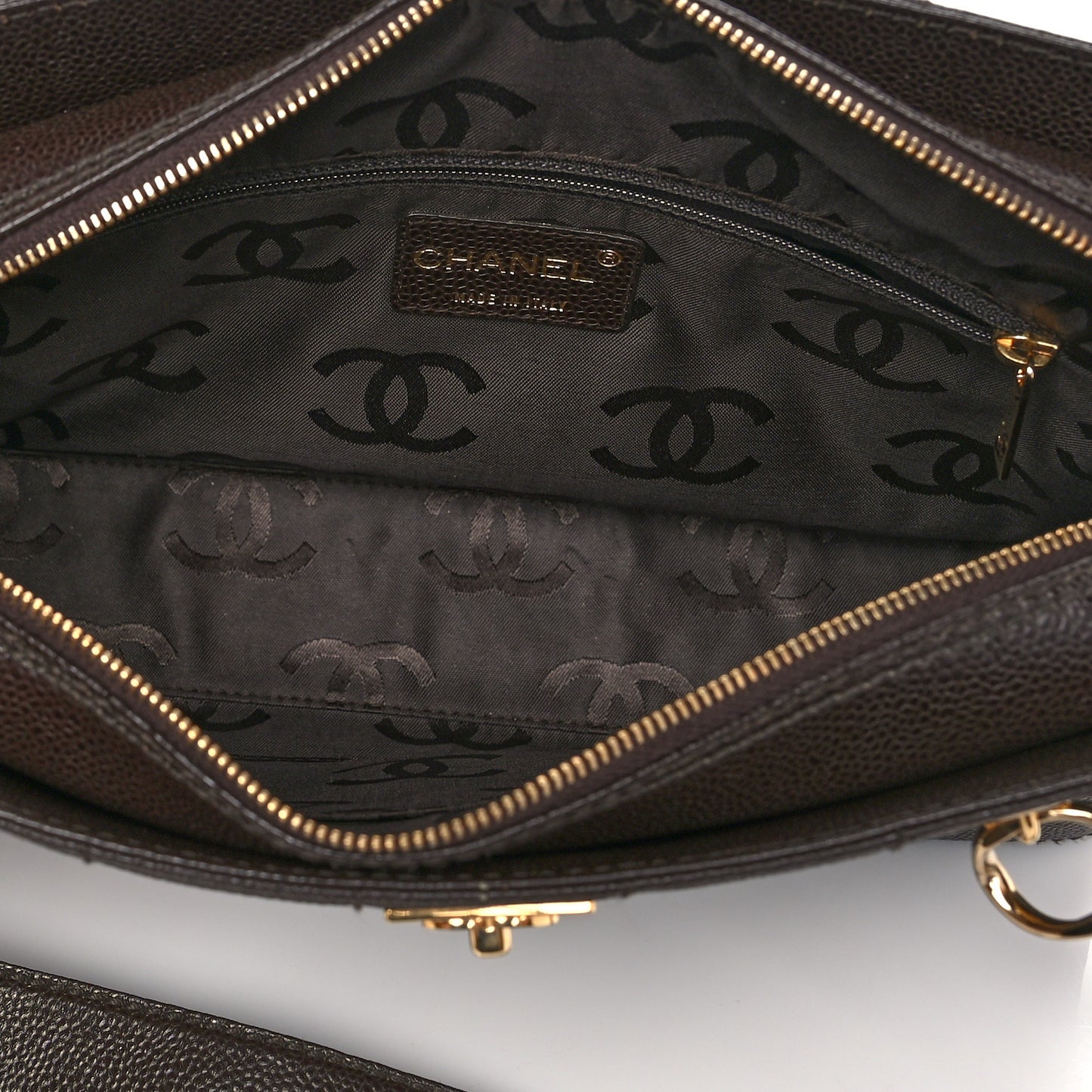 Caviar Chocolate Bar Quilted Shoulder Bag Dark Brown