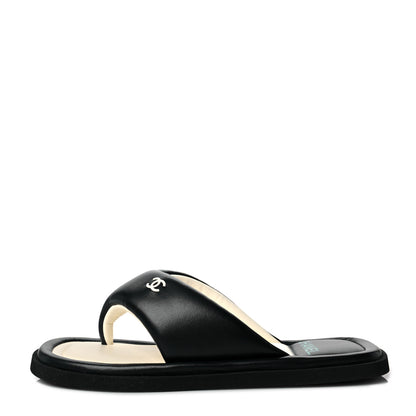 Chanel Lambskin Padded Pool Thong Sandals 40 Black 1 of 9