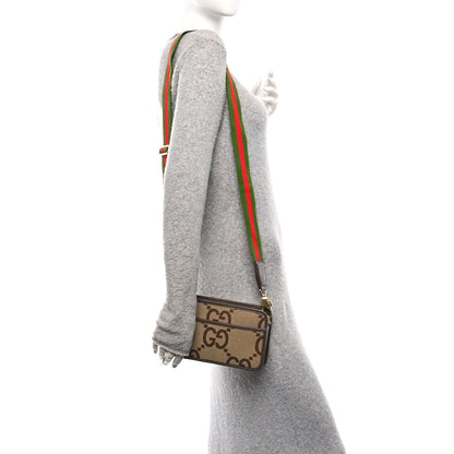 Gucci Monogram Jumbo GG Textured Dollar Calfskin Web Mini Crossbody Bag Camel Ebony New Acero 2 of 10