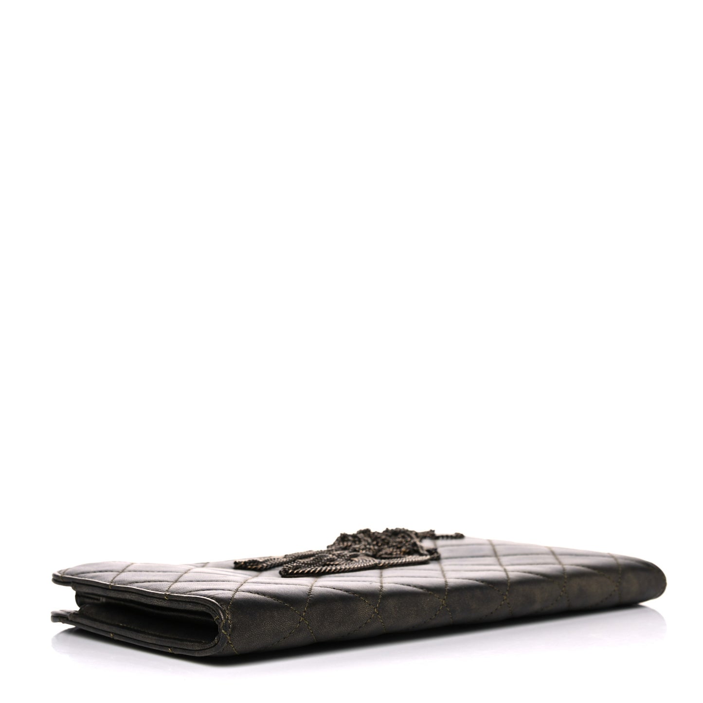 Calfskin Quilted Chain CC Chain Clutch Argent Fonce