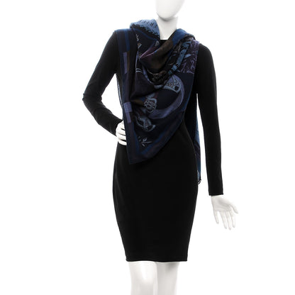 Hermes Cashmere Silk Cavalleria D'Etriers Shawl 140 Bleu Violet Parme 2 of 6
