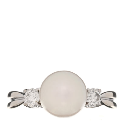 Mikimoto 18K White Gold Diamond Akoya Cultured Pearl 8mm Ring 46 3.75 1 of 5