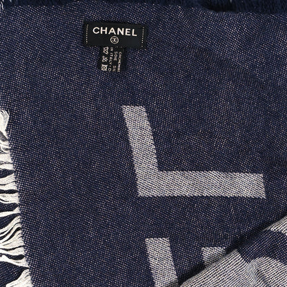 Chanel Cashmere Silk CC Logo Fringe Scarf Blue 3 of 3