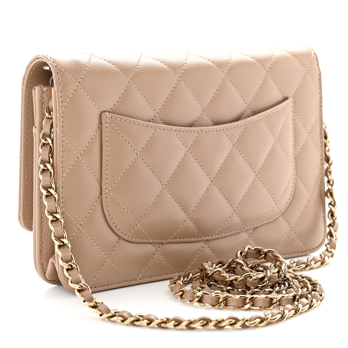 Caviar Quilted Wallet on Chain WOC Dark Beige