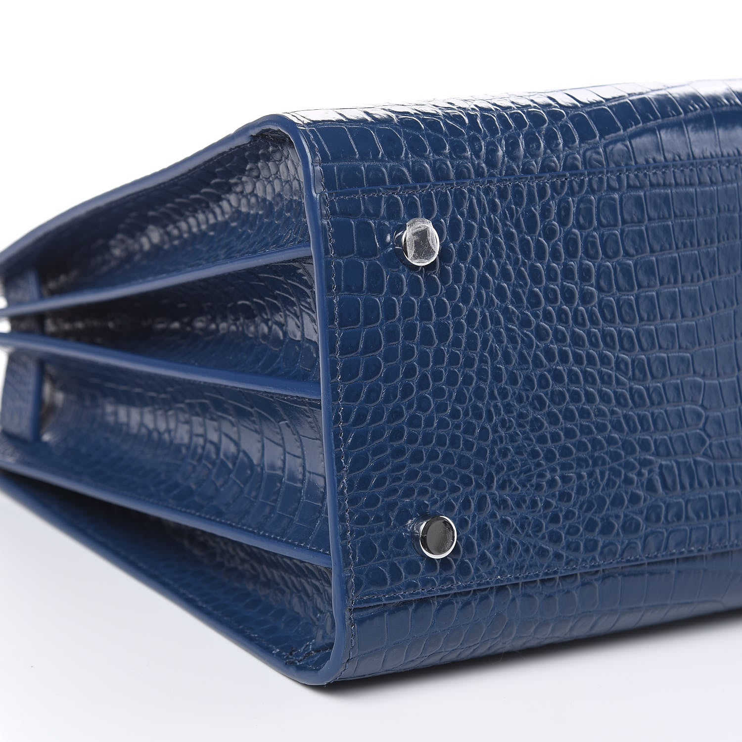 Saint Laurent Calfskin Crocodile Embossed Small Sac De Jour Denim 10 of 11