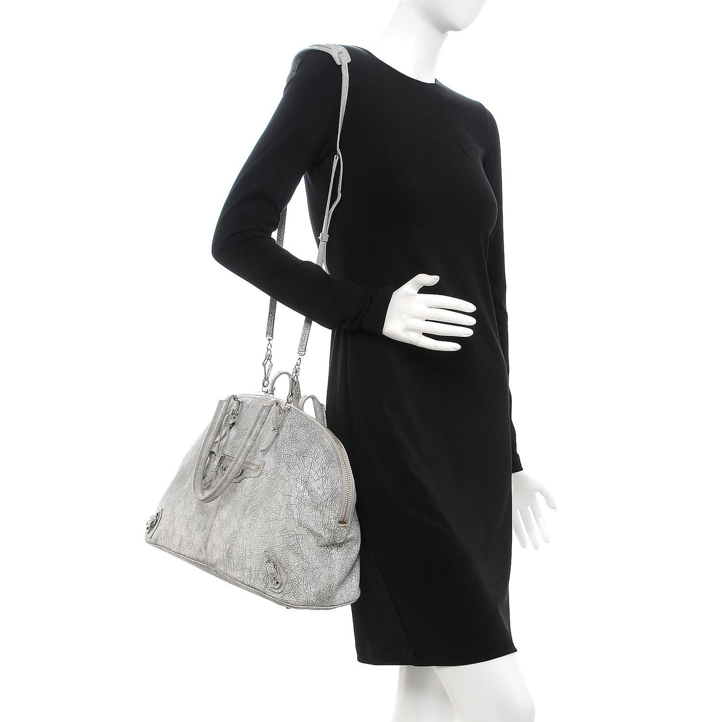 Agneau Classic Silver Hardware Papier Large Bowling Bag Grey