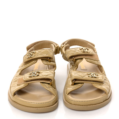 Chanel Crumpled Shiny Lambskin Velcro Dad Sandals 40 Beige 2 of 9