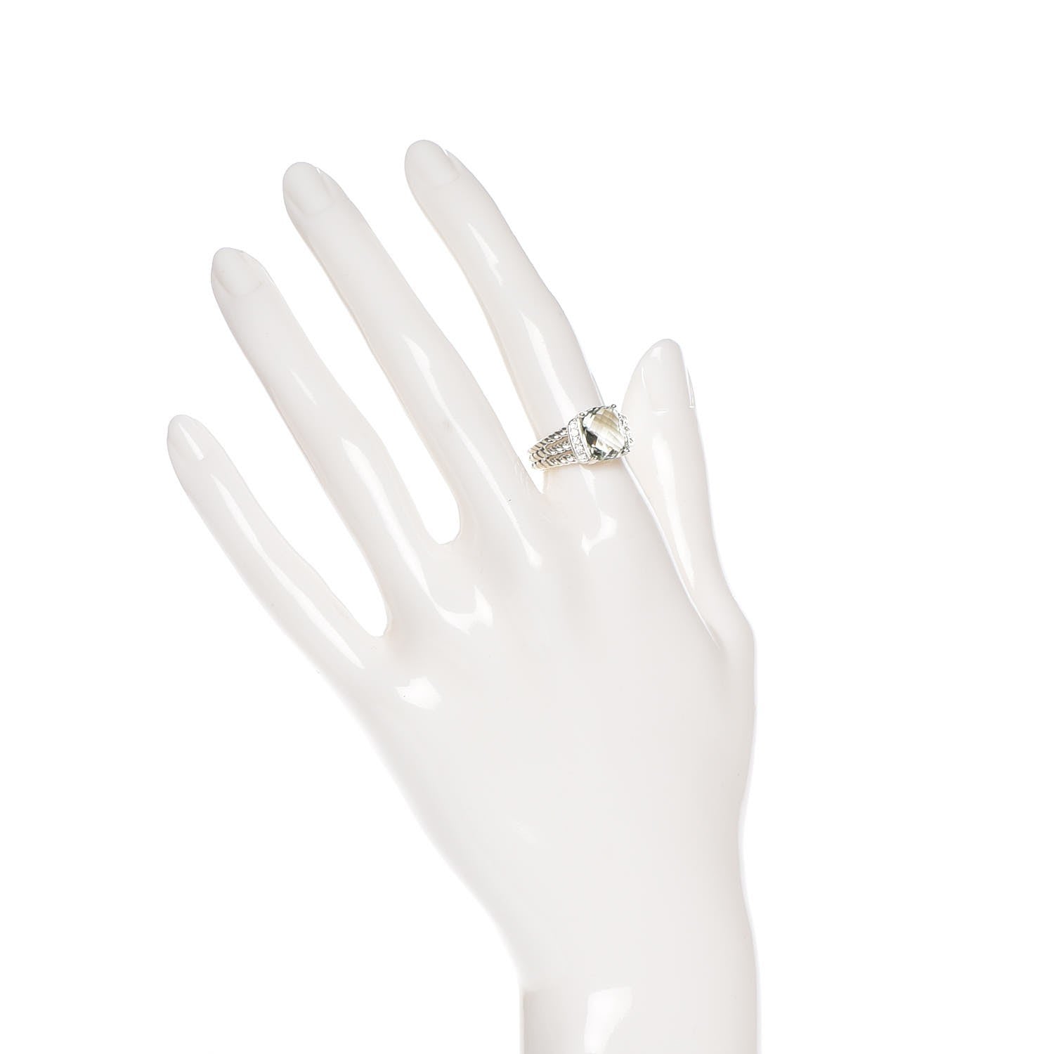David Yurman Sterling Silver Diamond Prasiolite 10mm Petite Wheaton Ring 53 6.5 2 of 5