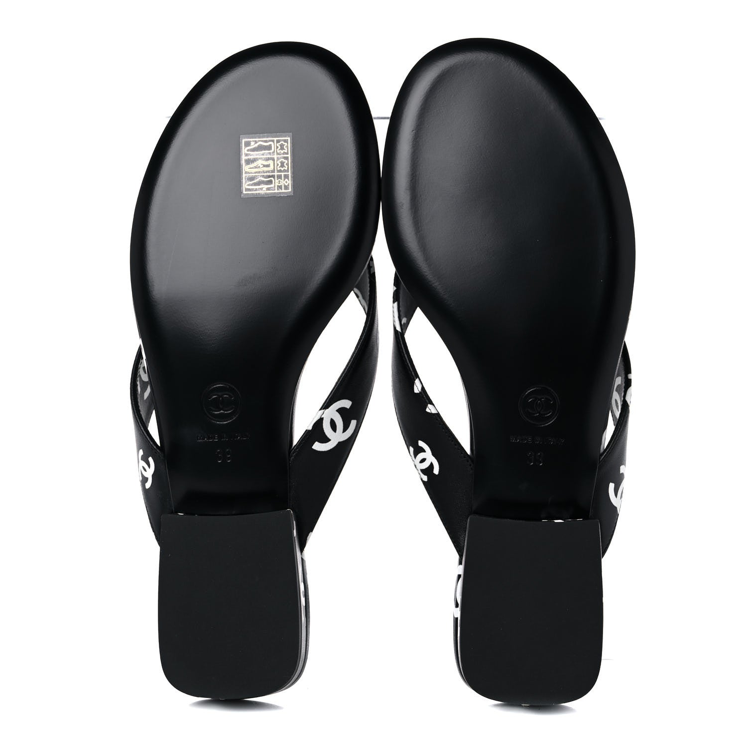 Chanel Lambskin Printed CC Thong Sandals 39 Black White 5 of 9