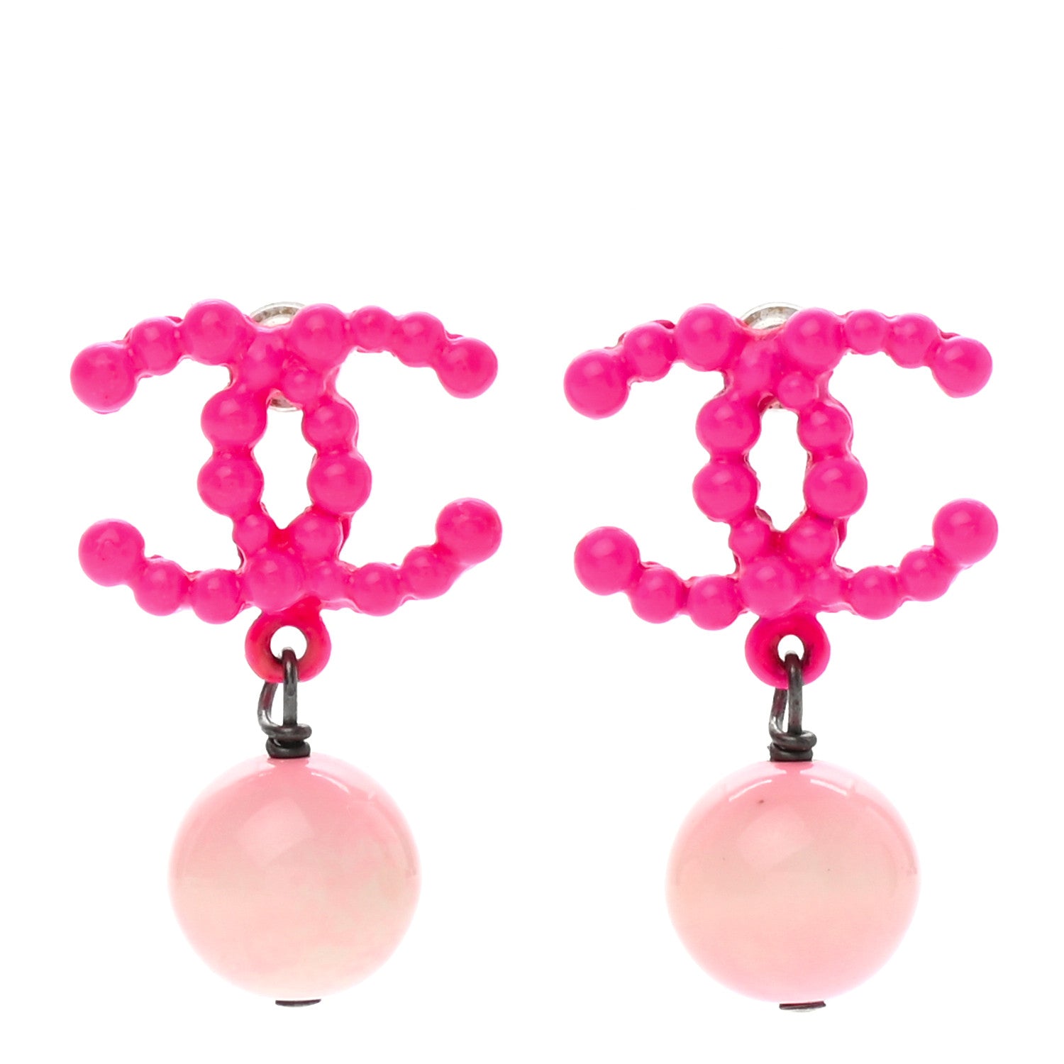 Chanel Resin Ruthenium CC Drop Earrings Pink 1 of 5
