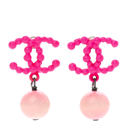 Chanel Resin Ruthenium CC Drop Earrings Pink 1 of 5