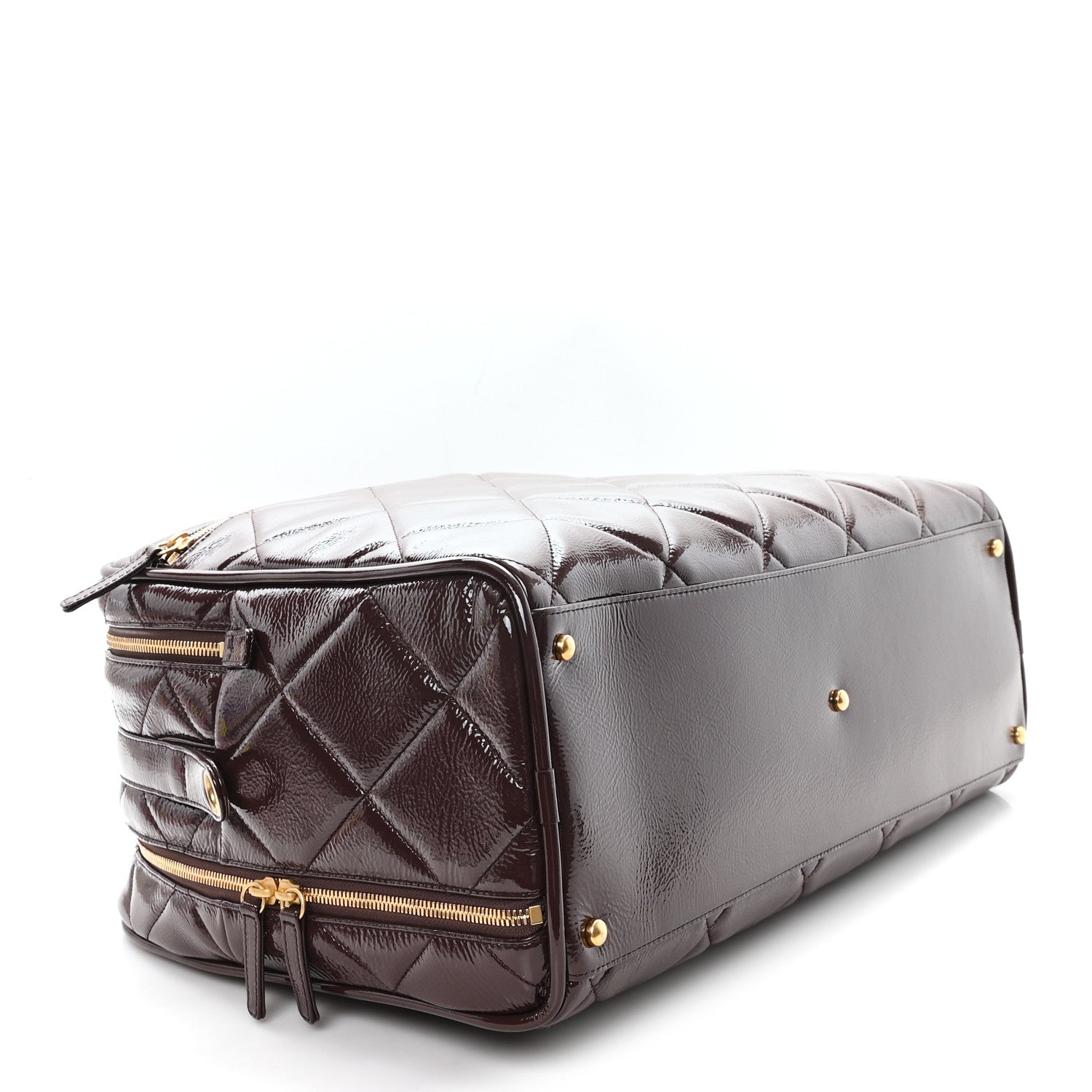 Chanel Patent Crumpled Calfskin Quilted Travel Bowling Bag Dark Brown 3 of 10