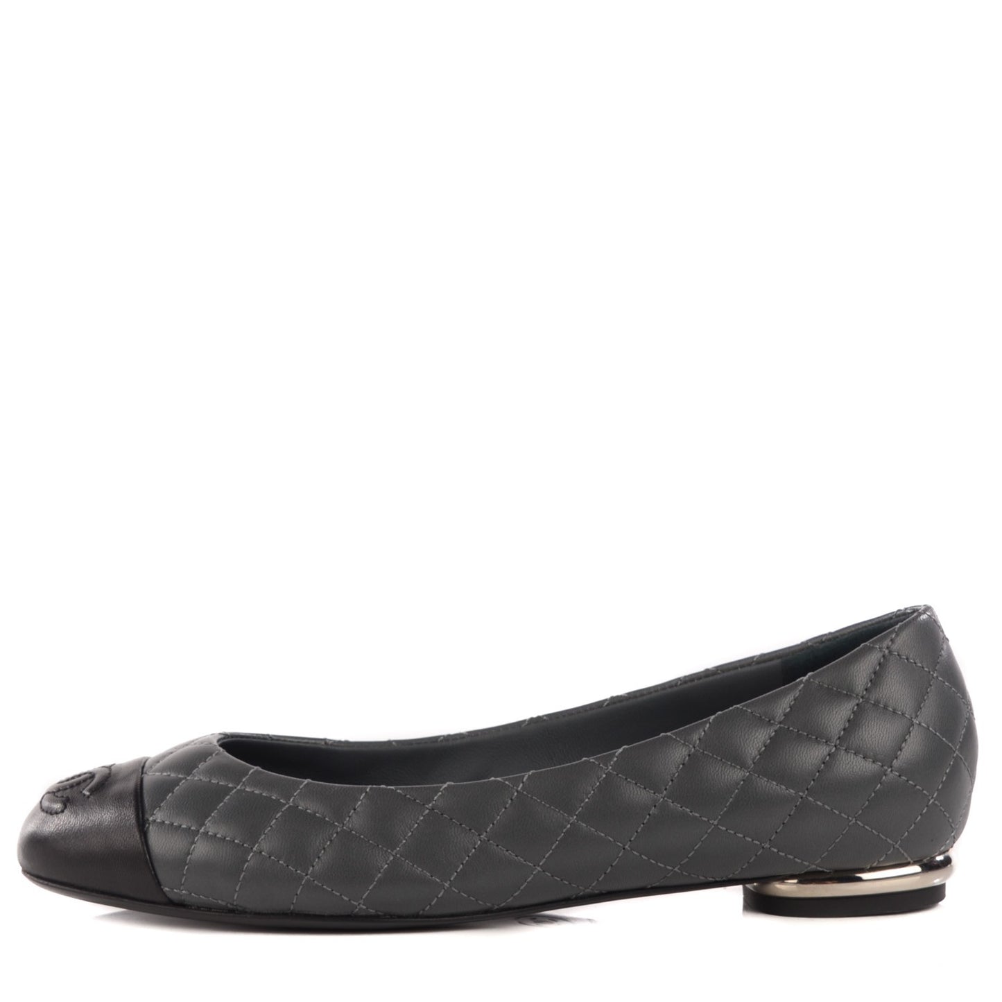 Lambskin Quilted Cap Toe Ballerina Flats 36 Charcoal Black