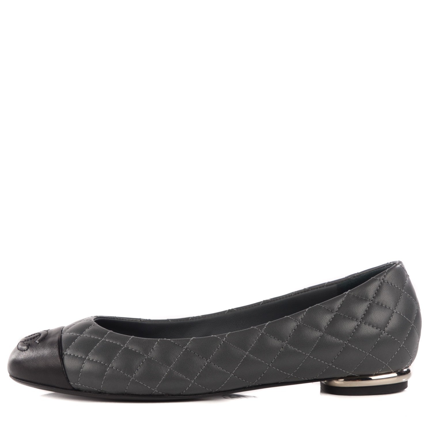Chanel Lambskin Quilted Cap Toe Ballerina Flats 36 Charcoal Black 1 of 8