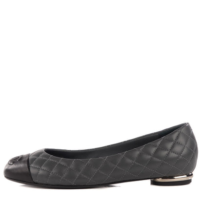 Chanel Lambskin Quilted Cap Toe Ballerina Flats 36 Charcoal Black 1 of 8
